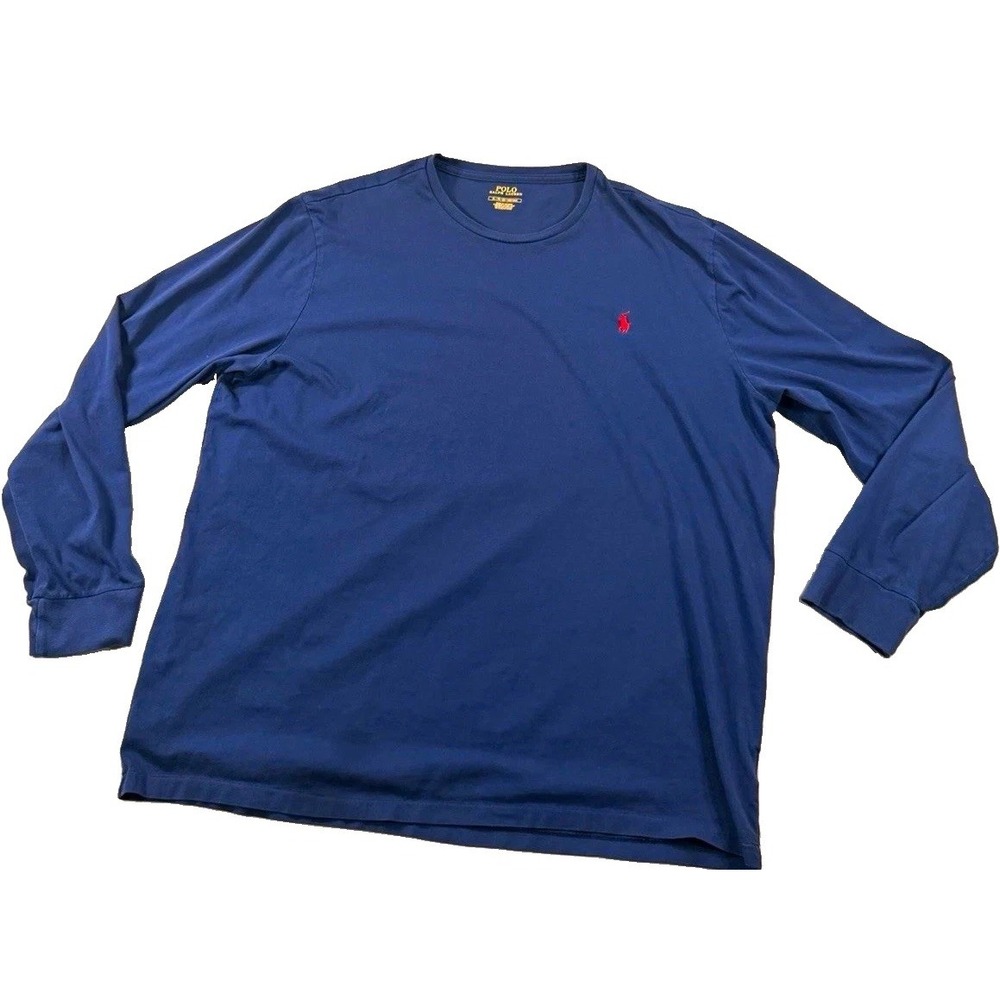 Polo Ralph Lauren T Shirt Mens XL Navy Blue Long Sleeve Red Pony Crewneck